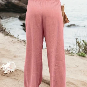 Casual Wide Leg Cotton Pleated Non Stretch Plus Size Linen Pants - Image 12