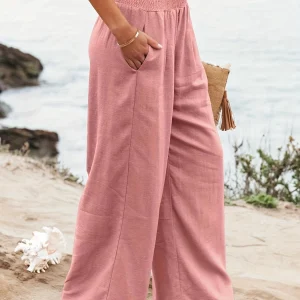 Casual Wide Leg Cotton Pleated Non Stretch Plus Size Linen Pants - Image 11