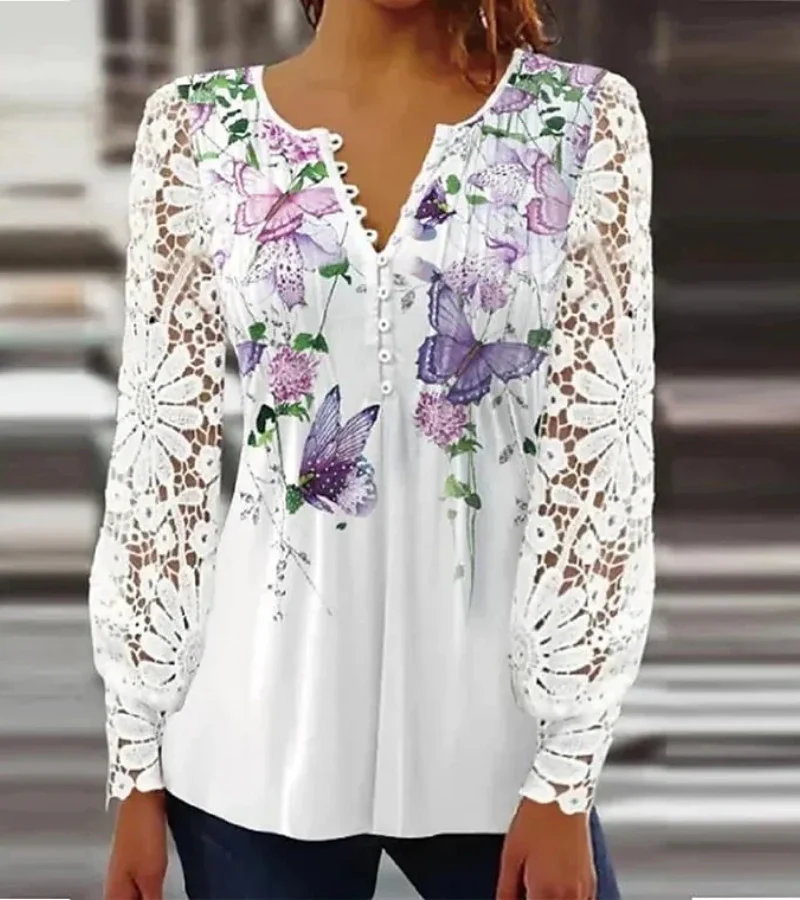 Elegant Loose Shirt Temperament Casual Long sleeve Printed Top