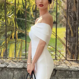 Elegant Off Shoulder Bandage Cocktail Party Bodycon Mini Dress - Image 3