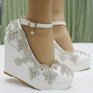 Elegant Round Toe Ankle Strap High Heels Platform Wedge