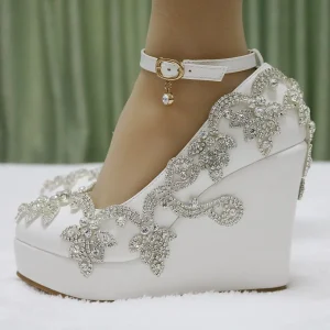 Elegant Round Toe Ankle Strap High Heels Platform Wedge - Image 5