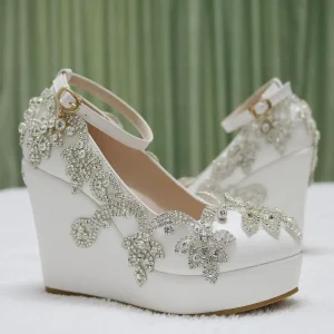 Elegant Round Toe Ankle Strap High Heels Platform Wedge - Image 3