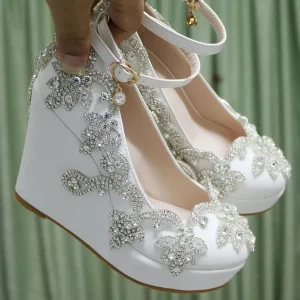 Elegant Round Toe Ankle Strap High Heels Platform Wedge - Image 2
