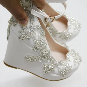 Elegant Round Toe Ankle Strap High Heels Platform Wedge - Image 4