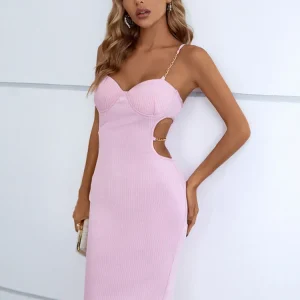Elegant Sleeveless Hollow Out Chain Stretch Bandage Mini Dress - Image 2