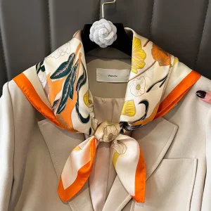 Foulard Shawls Square Warps Neck Floral Headbands Elegant Scarf - Image 14