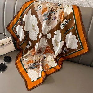 Foulard Shawls Square Warps Neck Floral Headbands Elegant Scarf - Image 3