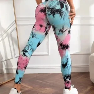 Print Tie Dye Seamless High Waist Push Up Sports Leggings - Image 4