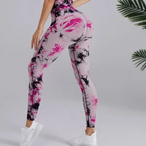 Print Tie Dye Seamless High Waist Push Up Sports Leggings - Image 3