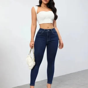 Retro tight fitting Skinny straight Mid Waist Ankle-Length Pants