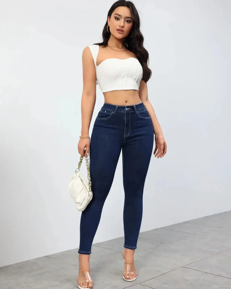 Retro tight fitting Skinny straight Mid Waist Ankle-Length Pants