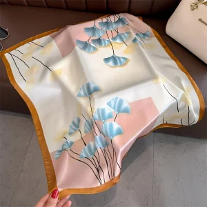 Satin Handkerchief Print Small Neck Muffler Square Elegant Scarf - Image 9