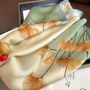 Satin Handkerchief Print Small Neck Muffler Square Elegant Scarf - Image 3