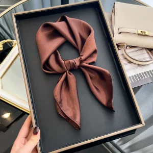 Satin Square Shawls Headband Hair Elegant Neckerchief Scarves - Image 32