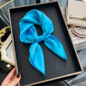 Satin Square Shawls Headband Hair Elegant Neckerchief Scarves - Image 23