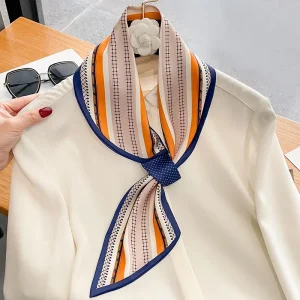 Stripe Skinny Fourlard Bag Ribbons Soft Satin Tie Elegant Neckerchief Scarfs - Image 4
