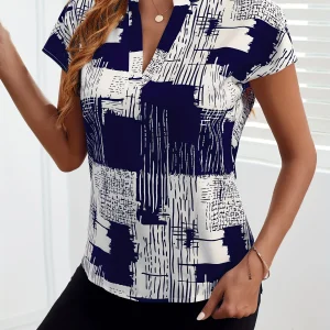 V-Neck Short Sleeve Full Print Dolman Sleeve Tops - Image 6