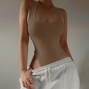 Casual Knit Off Shoulder Halter Bodysuit Tops - Image 5