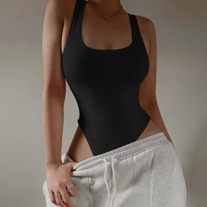 Casual Knit Off Shoulder Halter Bodysuit Tops