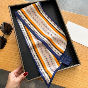Stripe Skinny Fourlard Bag Ribbons Soft Satin Tie Elegant Neckerchief Scarfs - Image 3