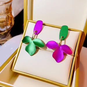 Casual Exaggerated Flower Trend Rose Drop Hanging Sweet Earrings Jewelry - Image 4