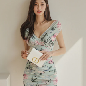 Elegant Floral Printing Slim V-Neck sleeveless Office Party Casual Dress - Image 5