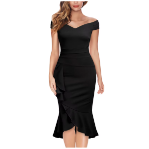 Elegant Off Shoulder V-Neck sleeveless Ruffle Pleat Waist Slit party Dress - Image 3