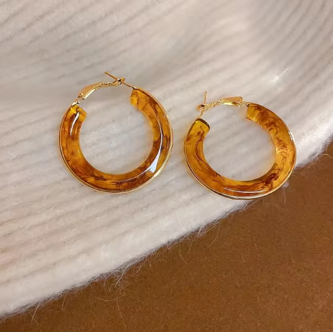 Trendy Resin Flower Hoop Earrings Imitation Jewelry