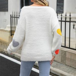 Casual Heart Print Round Neck Long Sleeve Pullover Warm Knitted Streetwear Valentines Day Sweater - Image 9