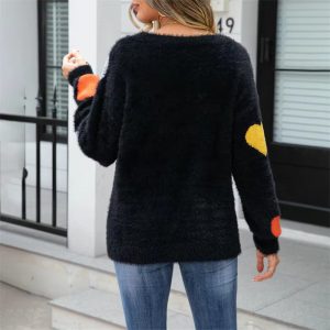 Casual Heart Print Round Neck Long Sleeve Pullover Warm Knitted Streetwear Valentines Day Sweater - Image 23