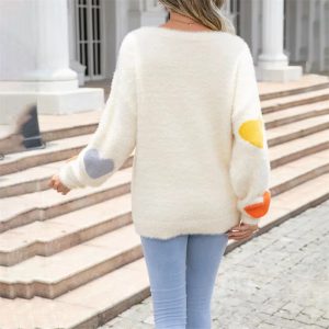 Casual Heart Print Round Neck Long Sleeve Pullover Warm Knitted Streetwear Valentines Day Sweater - Image 16