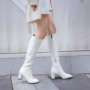 Elegant Solid round toe Street Style Plus Size Zipper High Heel Shoes - Image 2