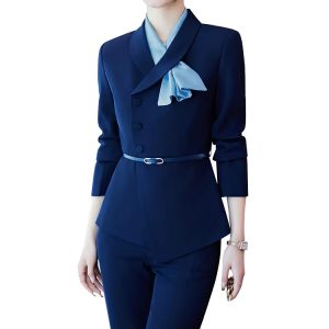 Elegant Solid shirt sleeve Shawl Collar Blazer and Trouser 2 Piece Set Office Ladies Pant Suit - Image 4