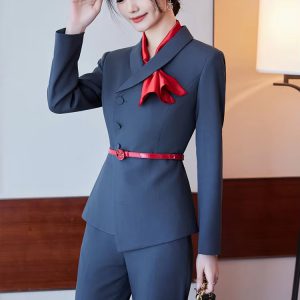 Elegant Solid shirt sleeve Shawl Collar Blazer and Trouser 2 Piece Set Office Ladies Pant Suit - Image 10