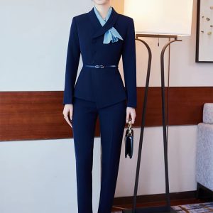 Elegant Solid shirt sleeve Shawl Collar Blazer and Trouser 2 Piece Set Office Ladies Pant Suit