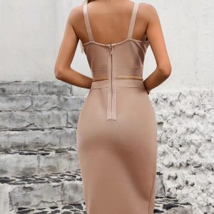 Elegant Solid sleeveless Evening Birthday Bandage Bodycon Knee Length Dress - Image 6