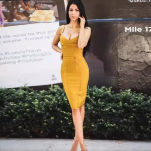 Elegant Spaghetti Strap V Neck Belt High Quality Party Bandage Bodycon Dress