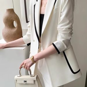 Elegant and Chic Straight Pants Formal Vintage Blazer Jackets Two Pieces Set Pantsuit - Image 5