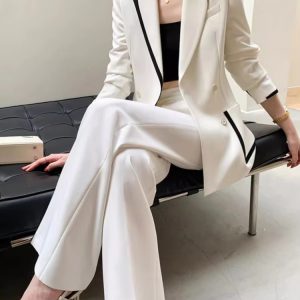 Elegant and Chic Straight Pants Formal Vintage Blazer Jackets Two Pieces Set Pantsuit - Image 2