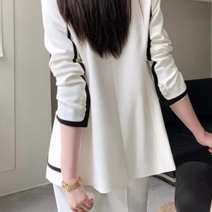 Elegant and Chic Straight Pants Formal Vintage Blazer Jackets Two Pieces Set Pantsuit - Image 6