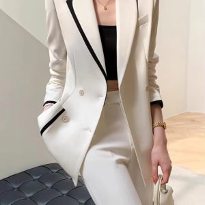 Elegant and Chic Straight Pants Formal Vintage Blazer Jackets Two Pieces Set Pantsuit - Image 4