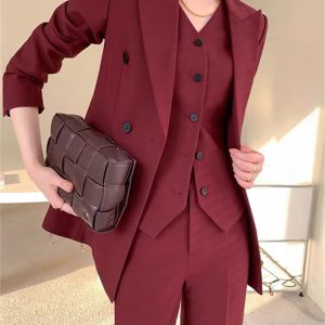 Casual Notched Lapel Single Breasted Vest Wide Leg Pants Blazer Three Piece Set - Image 7