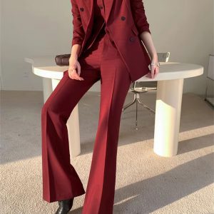 Casual Notched Lapel Single Breasted Vest Wide Leg Pants Blazer Three Piece Set - Image 3