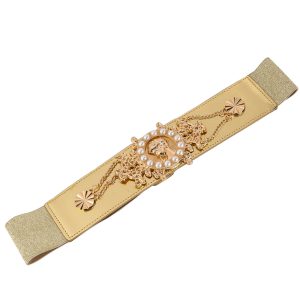 Casual Solid Pearl Alloy Wide Waist Seal Dress Decoration Elastic Belts - Image 4