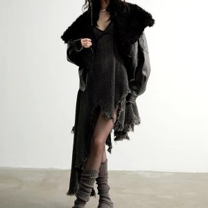 Casual Tassels V-Neck Sleeveless Natural Waist Irregular Vintage Dress - Image 4