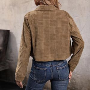 Casual Turn-down Collar Flare Sleeve Corduroy Lapel Coat - Image 4