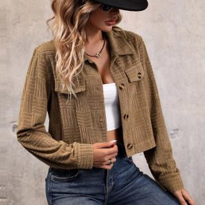 Casual Turn-down Collar Flare Sleeve Corduroy Lapel Coat - Image 3