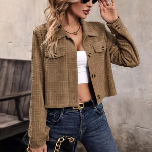 Casual Turn-down Collar Flare Sleeve Corduroy Lapel Coat - Image 2