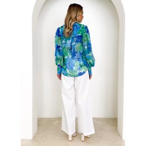 Casual puff Sleeve Cardigan Loose Lapel Print Long-Sleeved Shirt - Image 2